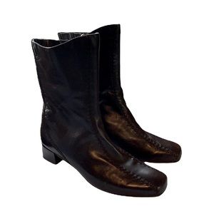 Kumfs Black Leather Quaker Quiver Mid Calf Low Heel Bootie Sz EU 41. US 9